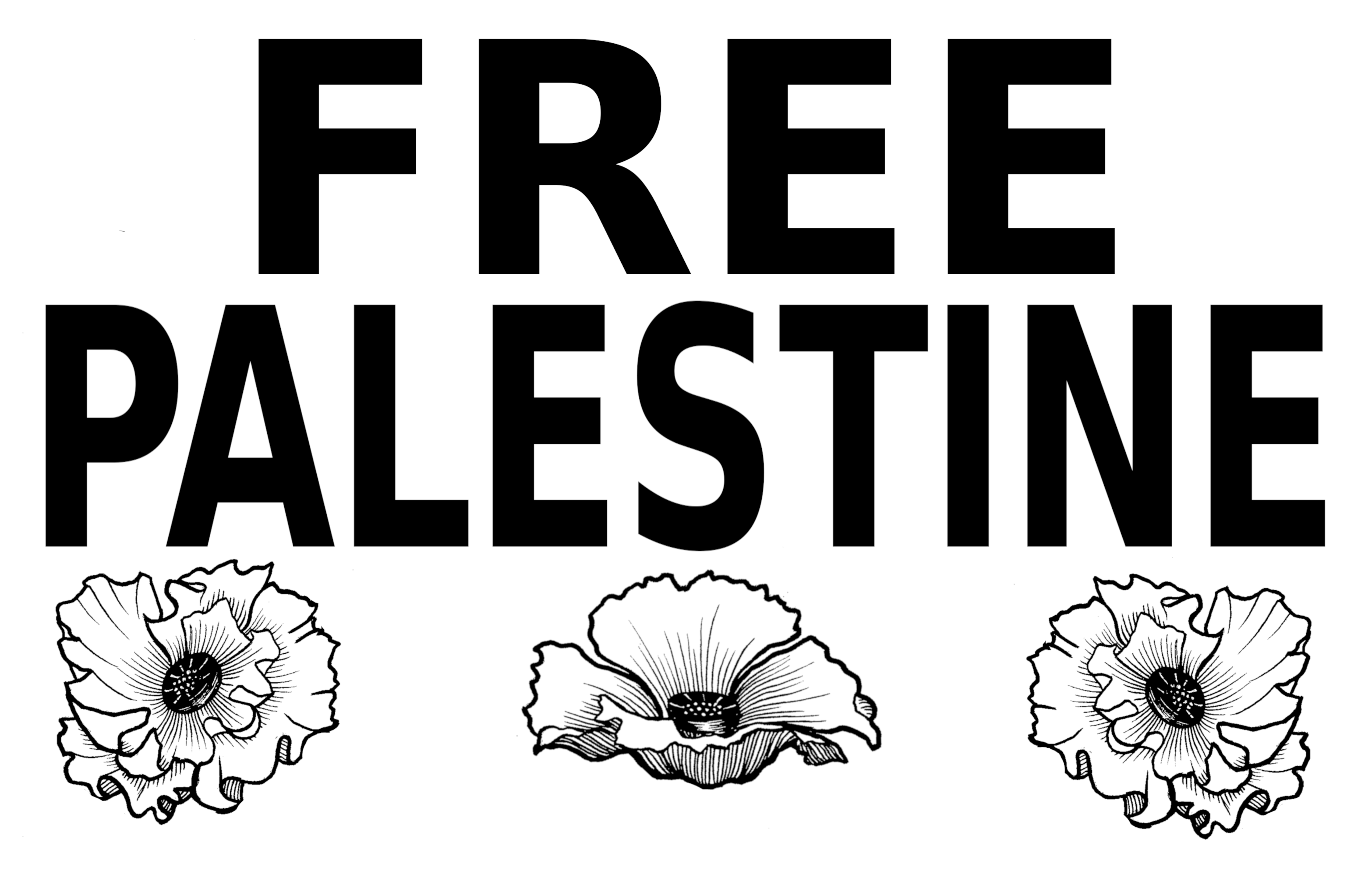 the words Free Palestine above a drawing of three flowers